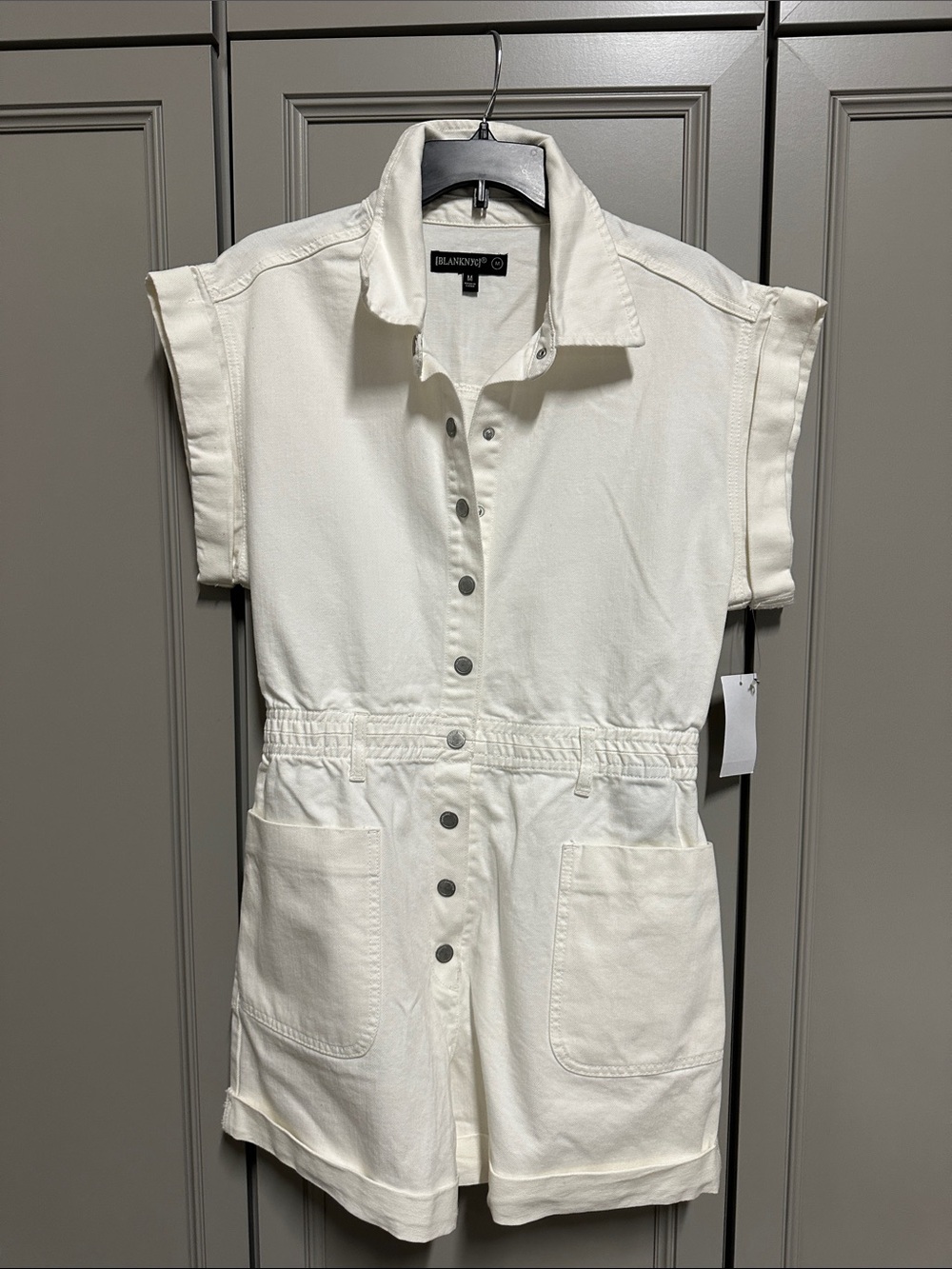 BlankNYC White Snap-Front Denim Romper